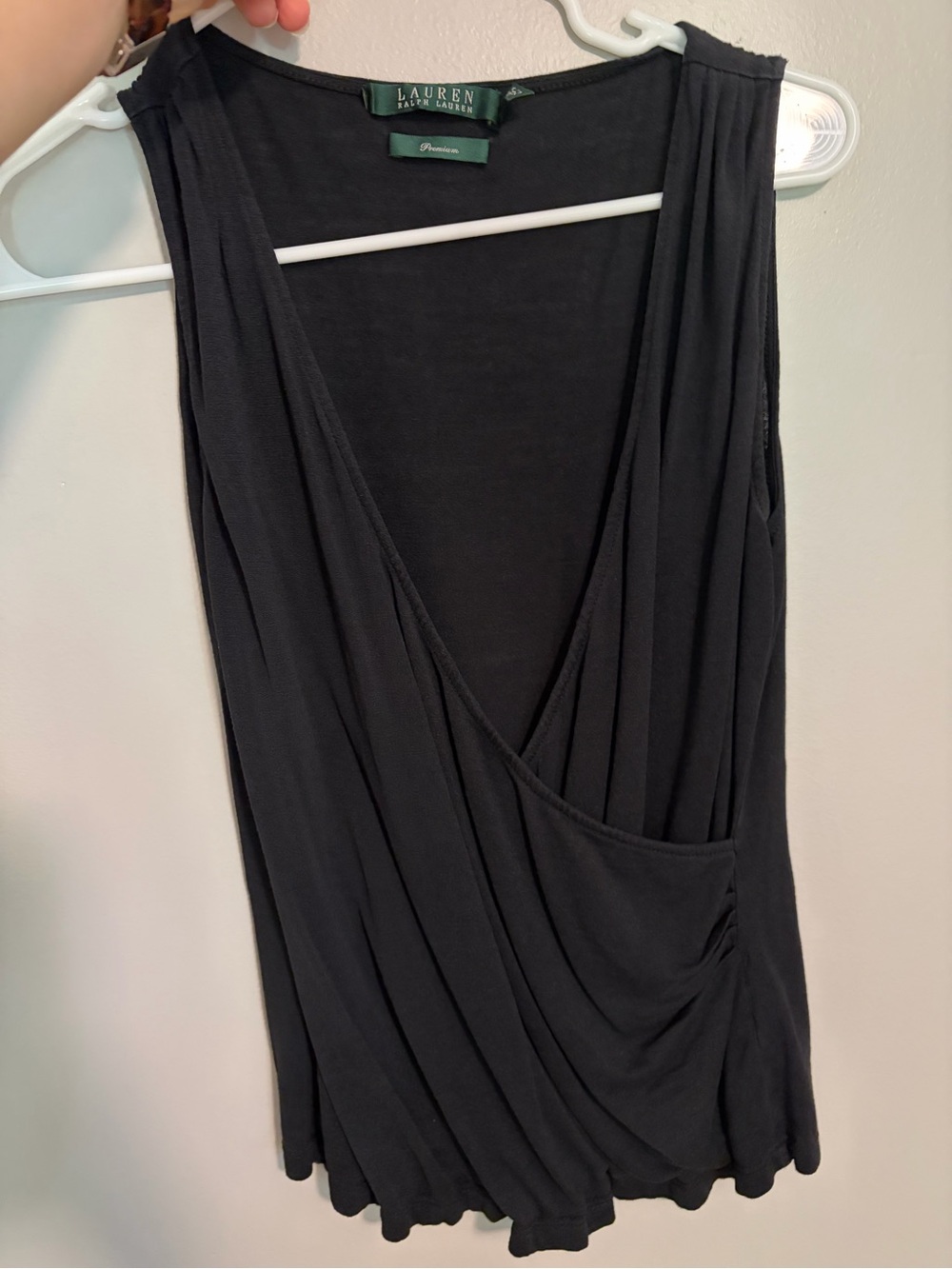 Lauren Ralph Lauren Black Draped Sleeveless Wrap Top